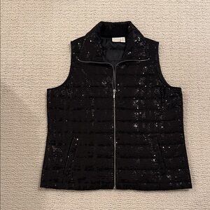 Chicos Collection Sequin Black Quilted Vest Size 2 (12/14-L)